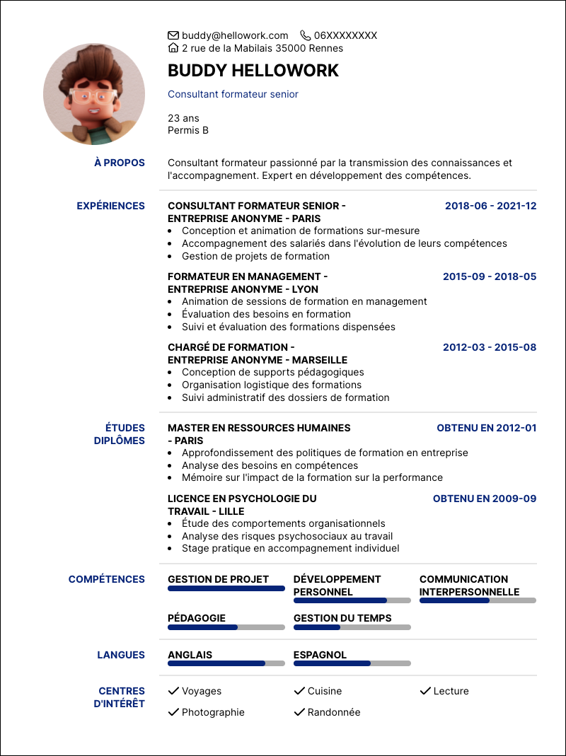 Modèle CV Consultant formateur Exemple CV Consultant formateur