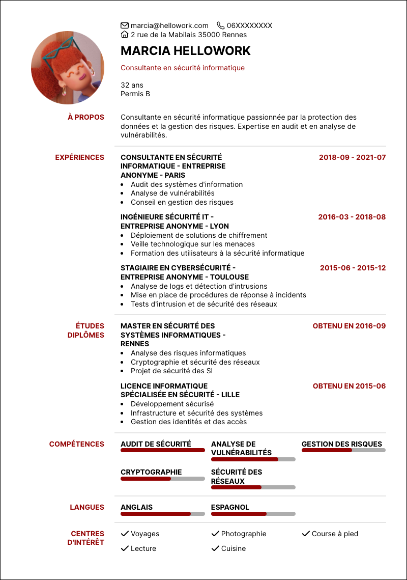 Modèle CV Consultant sécurité informatique Exemple CV Consultant sécurité informatique