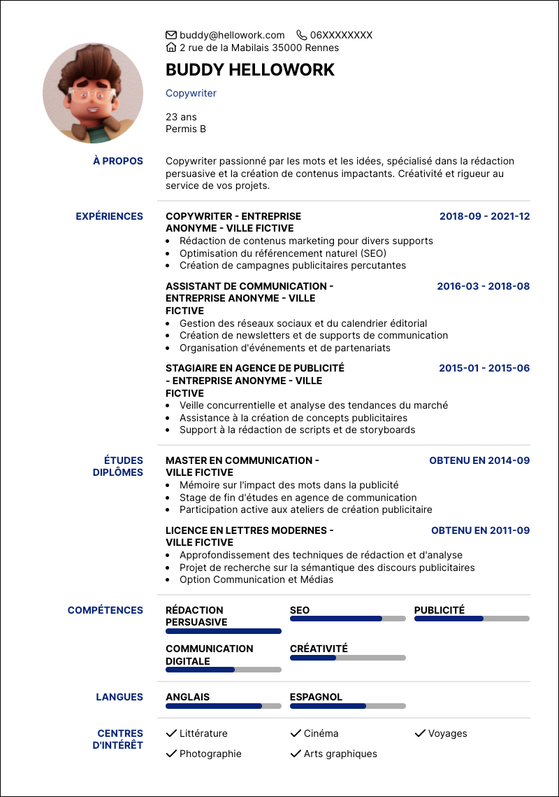 Exemple CV Copywriter