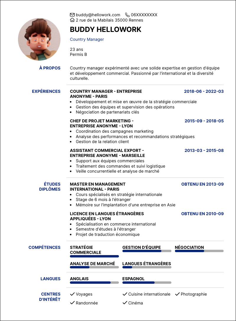 Modèle CV Country manager Exemple CV Country manager