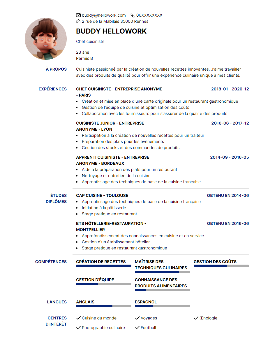 Modèle CV Cuisiniste Exemple CV Cuisiniste