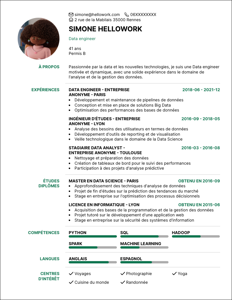 Modèle CV Data engineer Exemple CV Data engineer