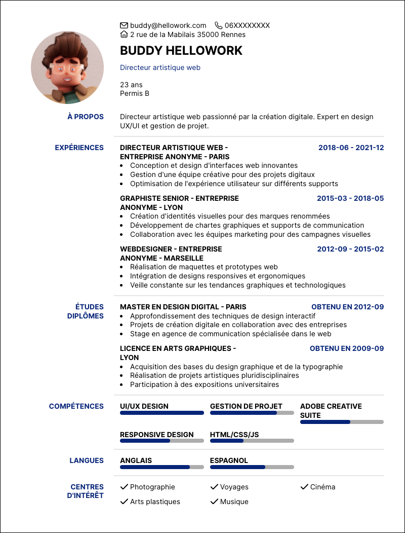 Exemple CV Directeur artistique web