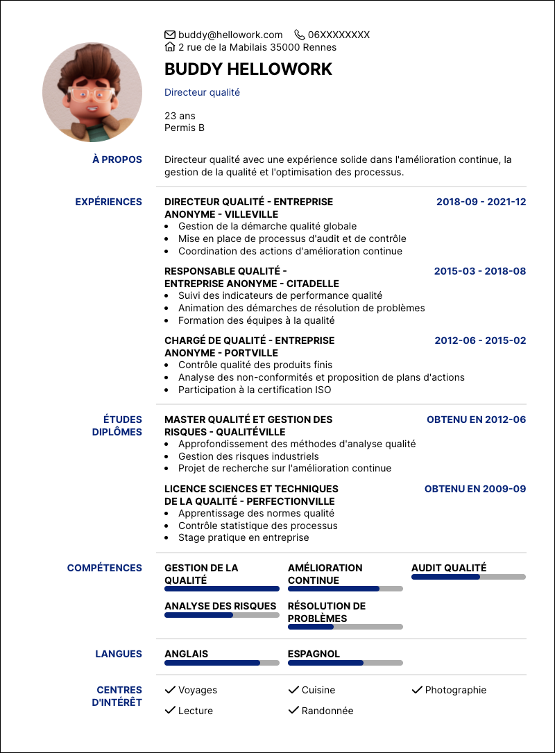 Exemple CV Directeur qualité