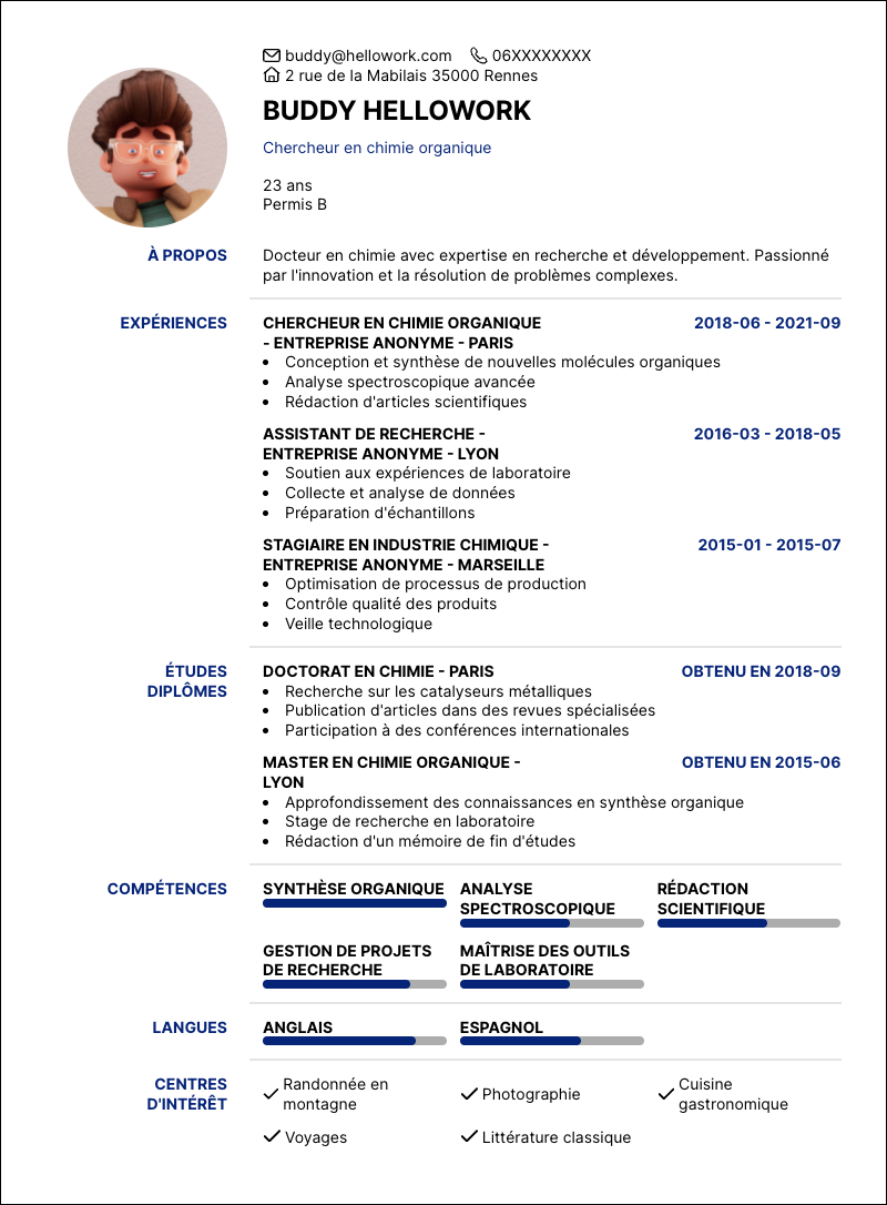 Modèle CV Docteur en chimie Exemple CV Docteur en chimie