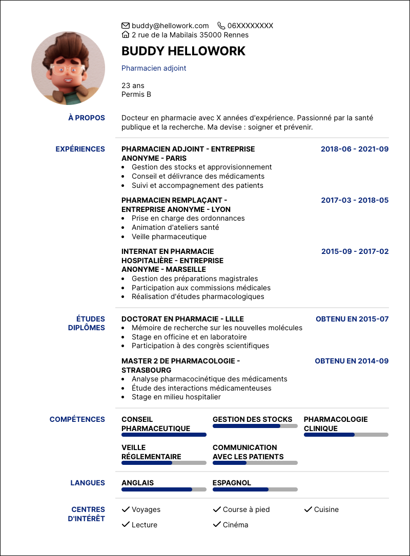 Modèle CV Docteur en pharmacie Exemple CV Docteur en pharmacie