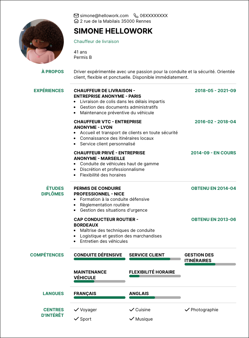 Exemple CV Driver