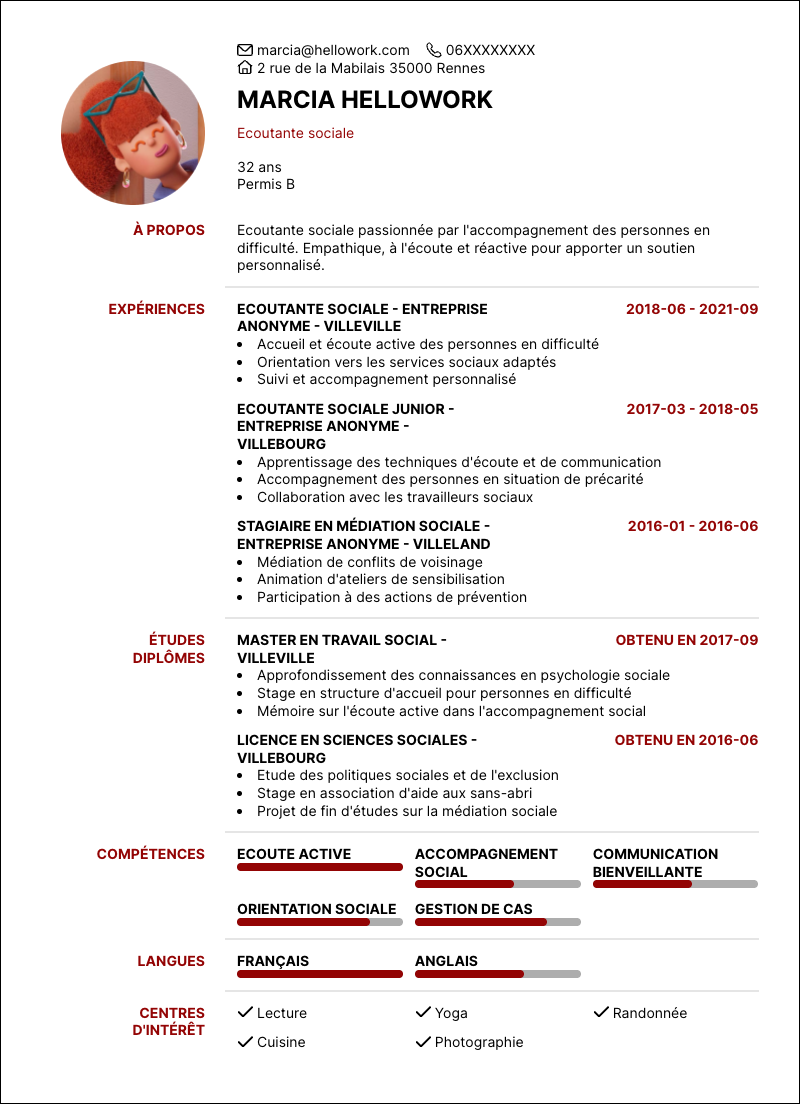 Exemple CV Ecoutant social