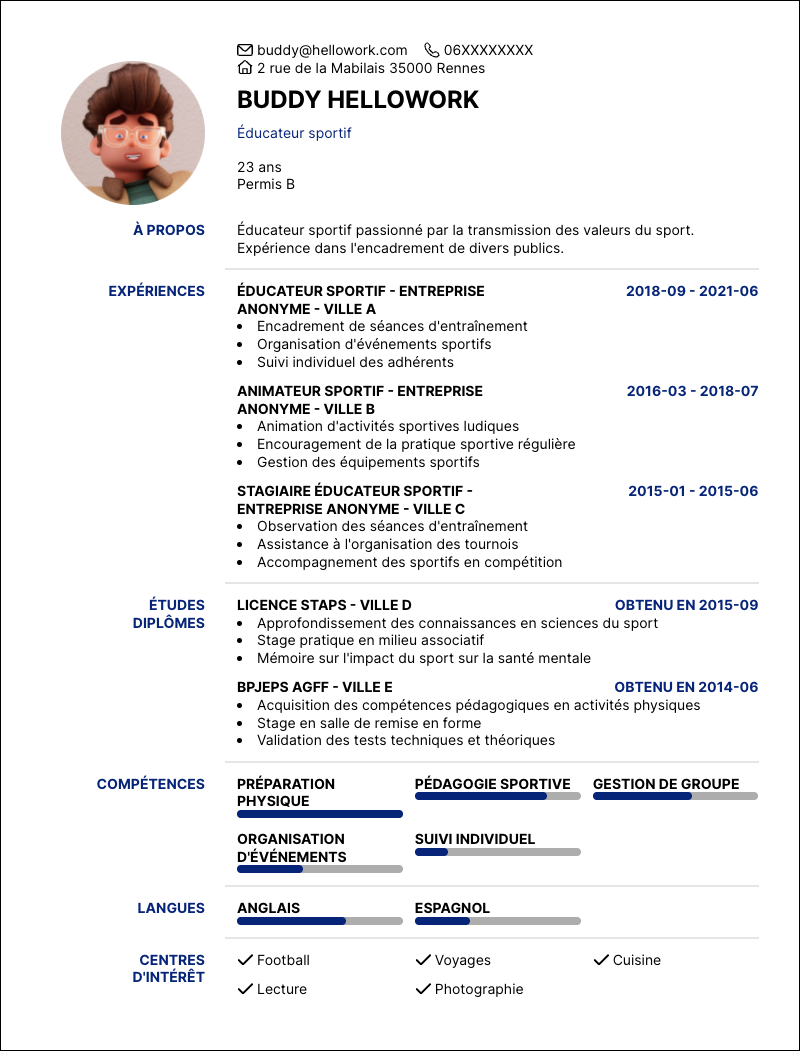 Modèle CV éducateur sportif Exemple CV éducateur sportif
