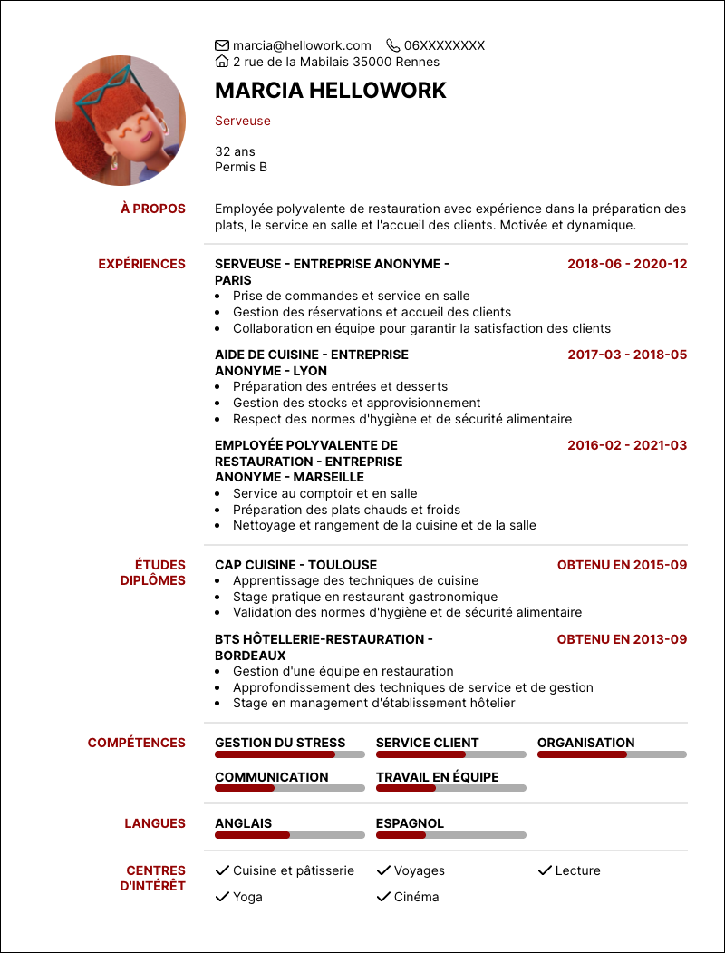 Modèle CV Employé polyvalent de restauration Exemple CV Employé polyvalent de restauration