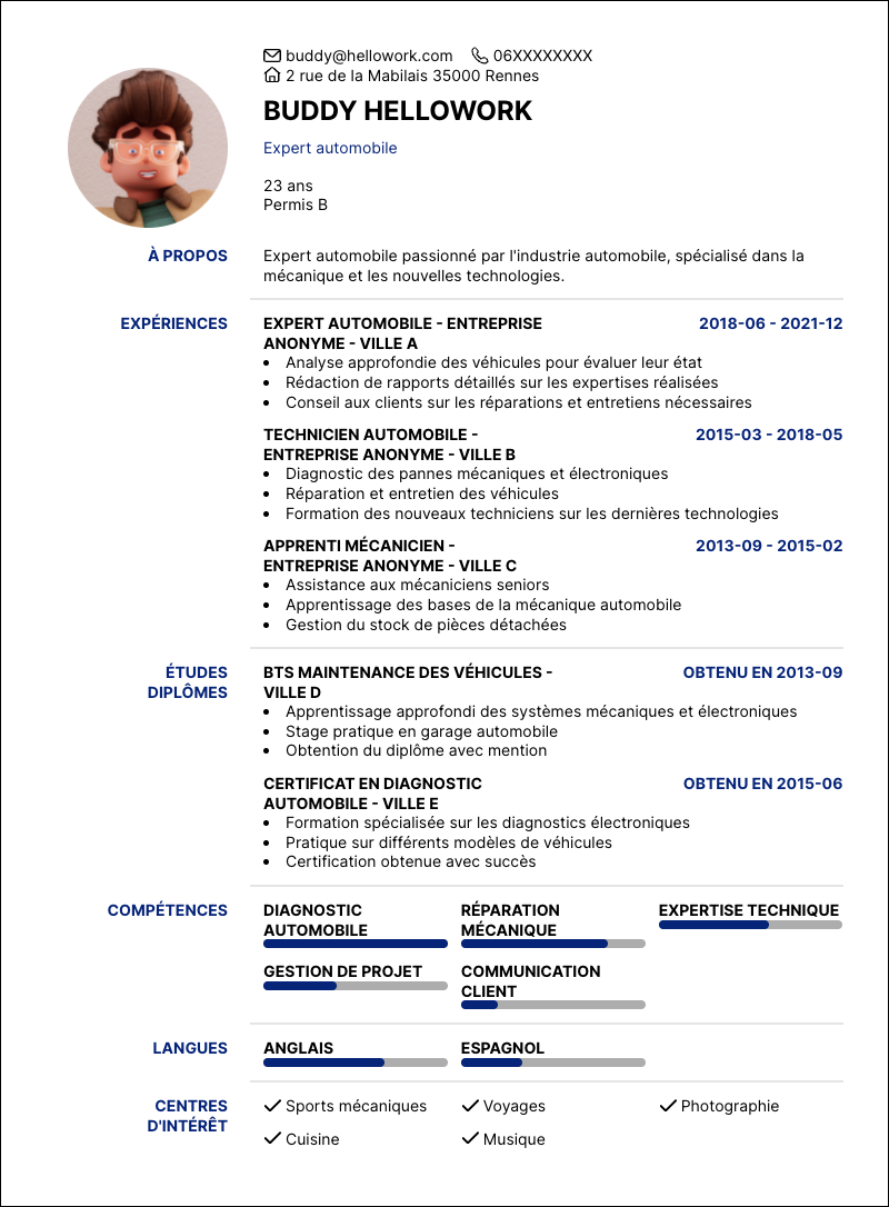 Modèle CV Expert automobile Exemple CV Expert automobile