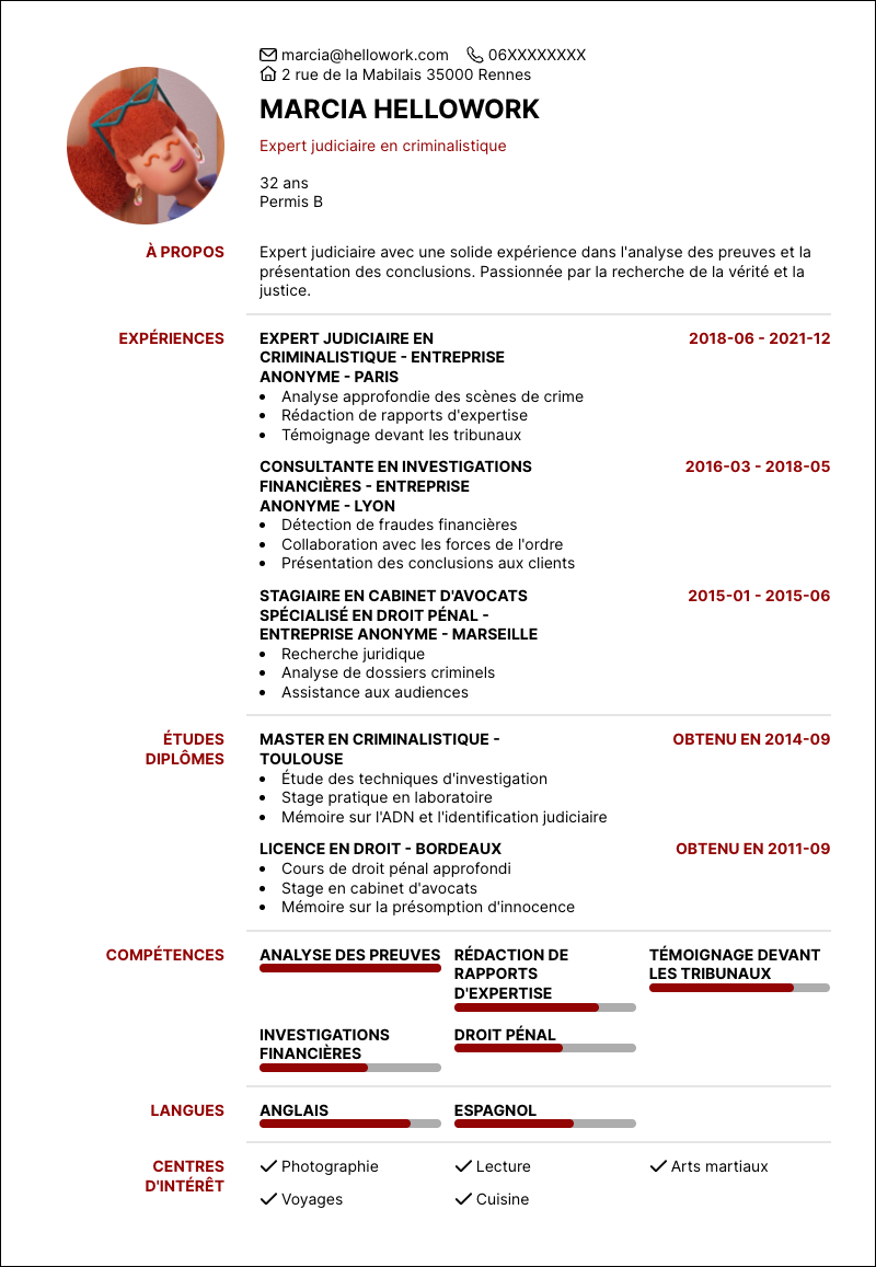 Modèle CV Expert judiciaire Exemple CV Expert judiciaire