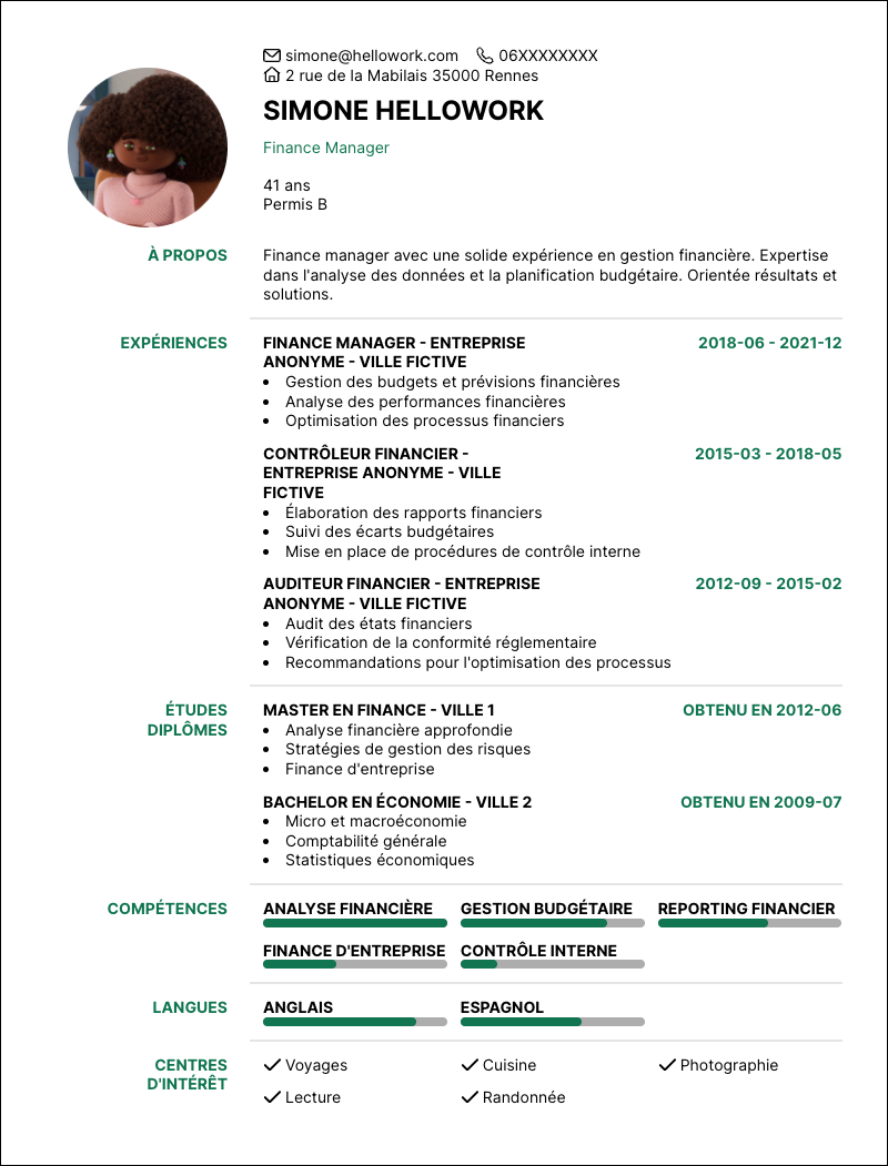 Exemple CV Finance manager