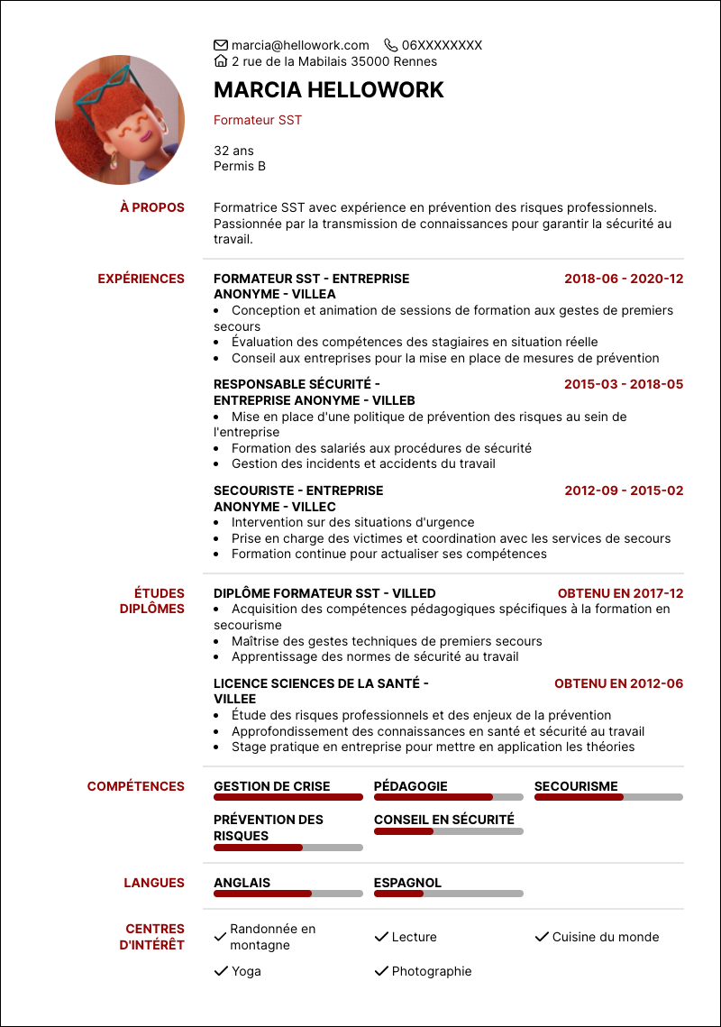 Modèle CV Formateur SST Exemple CV Formateur SST