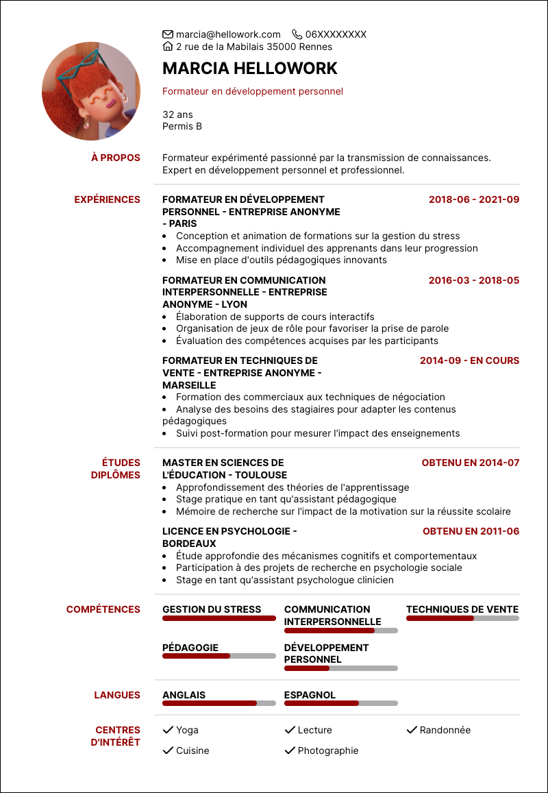 Modèle CV Formateur Exemple CV Formateur