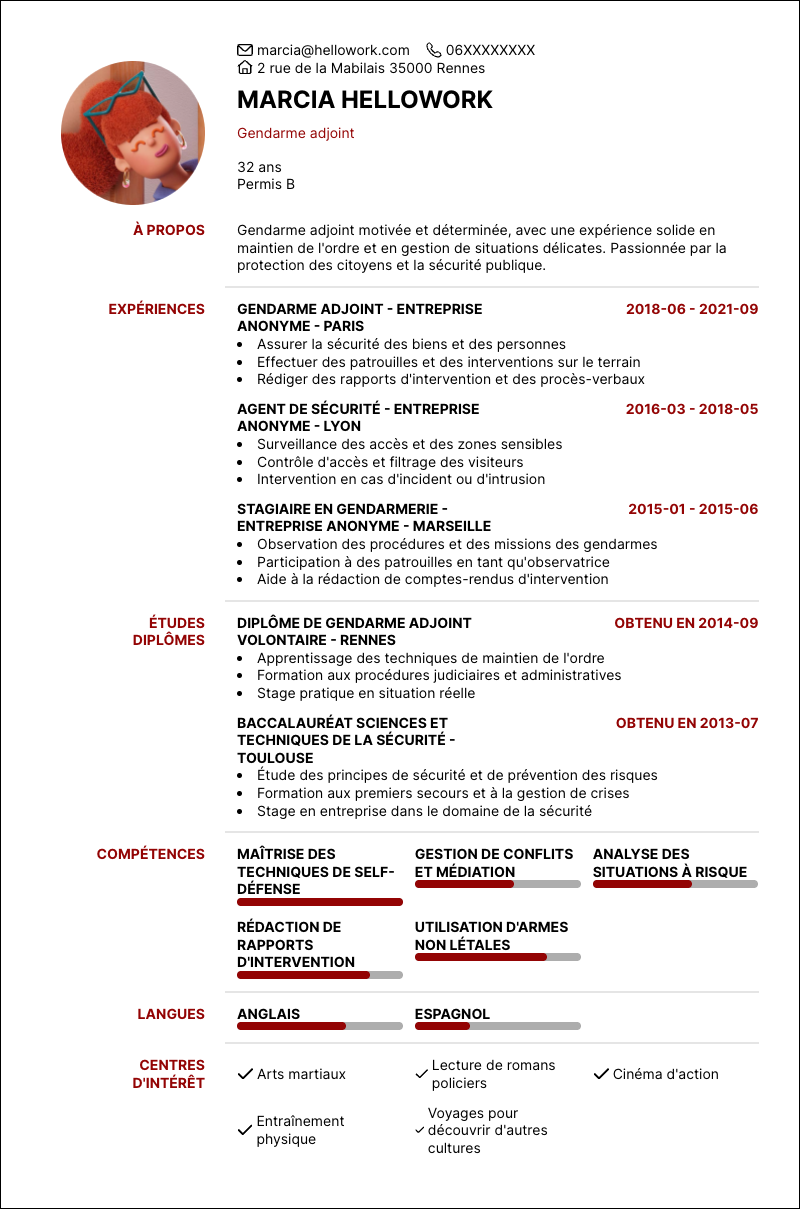 Modèle CV Gendarme adjoint Exemple CV Gendarme adjoint