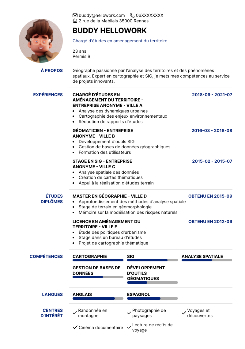 Modèle CV Géographe Exemple CV Géographe