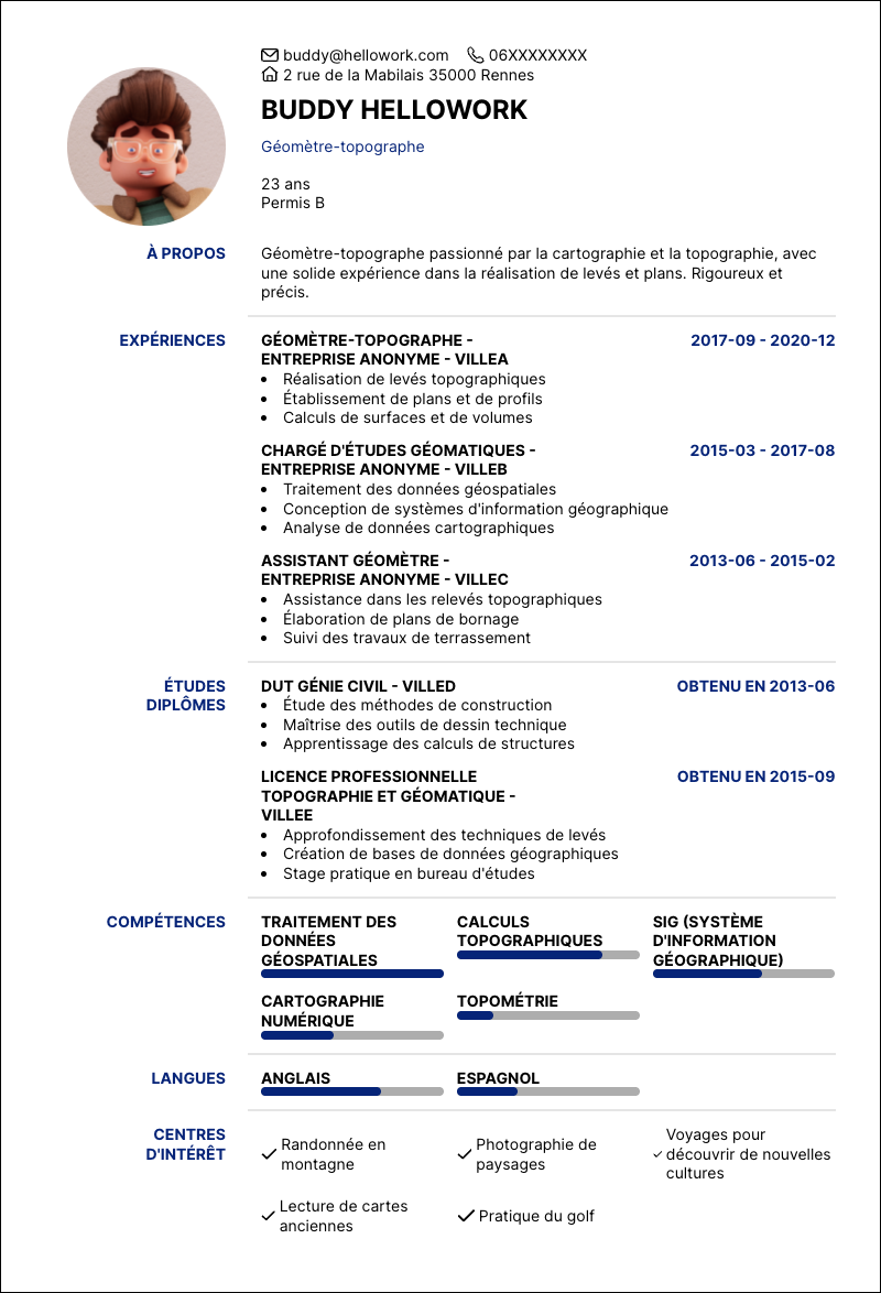 Modèle CV Géomètre-topographe Exemple CV Géomètre-topographe