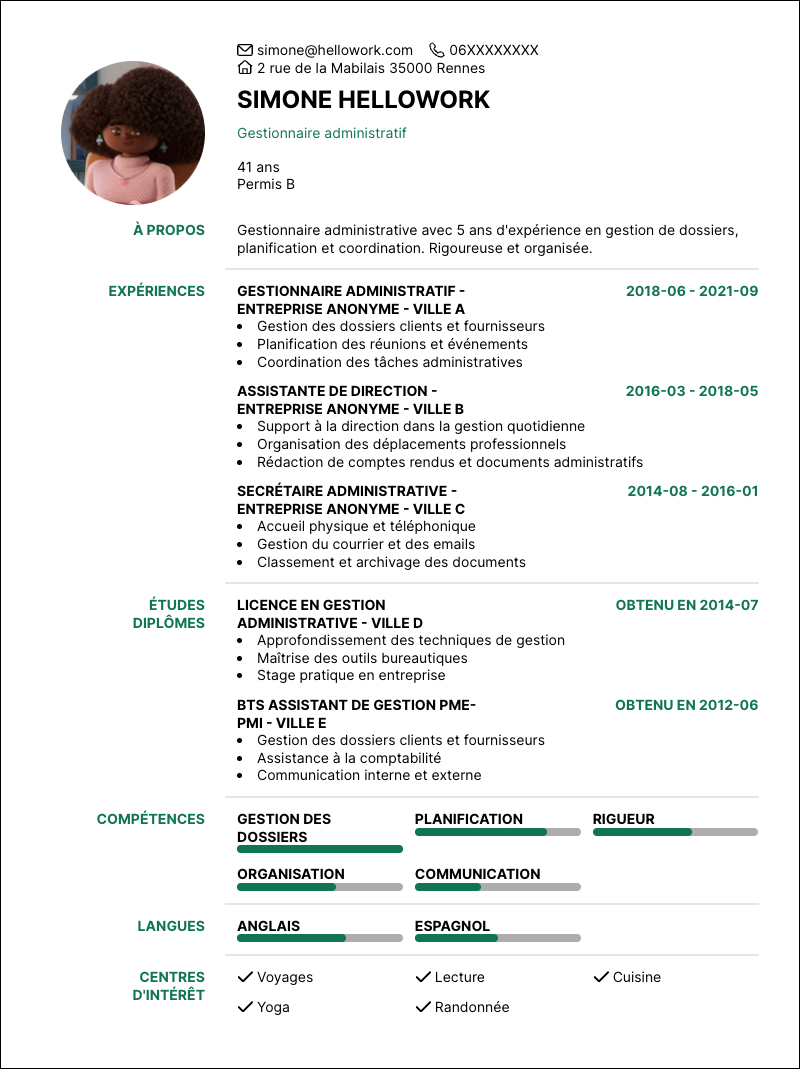 Modèle CV Gestionnaire administratif Exemple CV Gestionnaire administratif