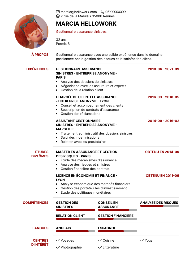 Modèle CV Gestionnaire assurance Exemple CV Gestionnaire assurance