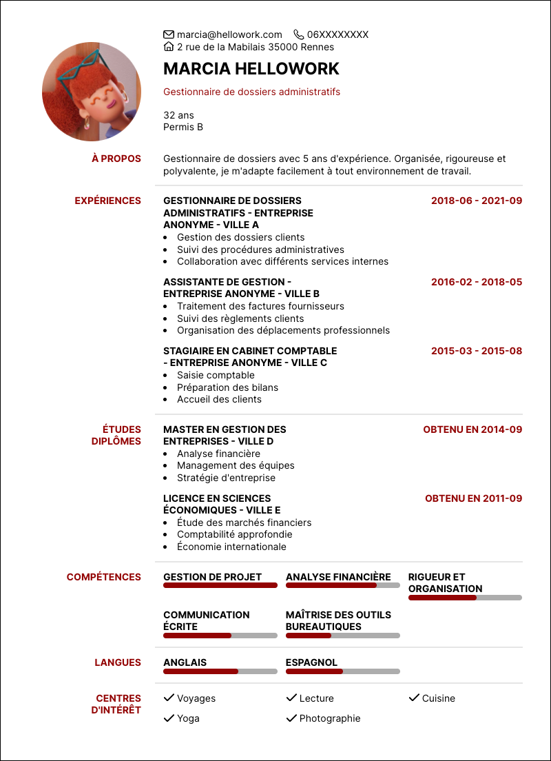 Modèle CV Gestionnaire de dossiers Exemple CV Gestionnaire de dossiers