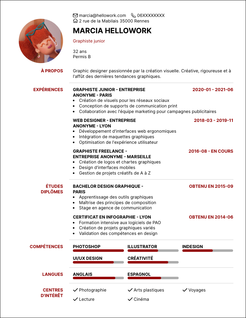 Modèle CV Graphic designer Exemple CV Graphic designer