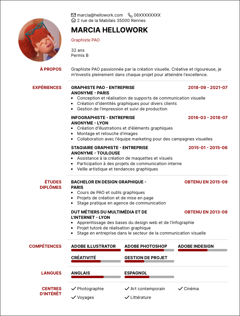 Modèle CV Graphiste PAO Exemple CV Graphiste PAO