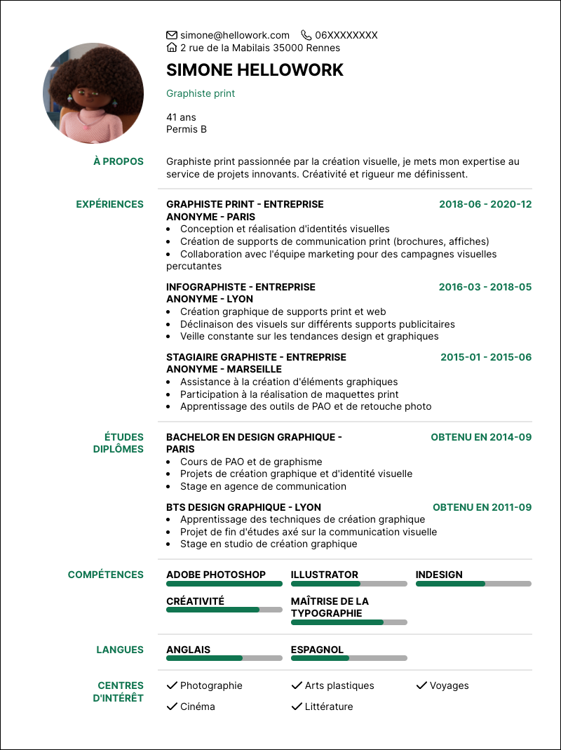 Modèle CV Graphiste print Exemple CV Graphiste print
