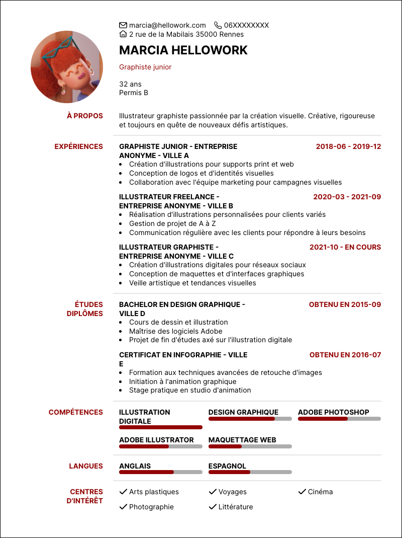 Modèle CV Illustrateur graphiste Exemple CV Illustrateur graphiste
