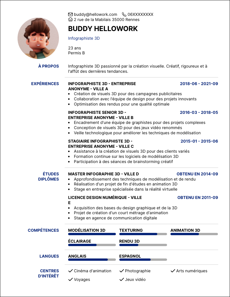 Exemple CV Infographiste 3D
