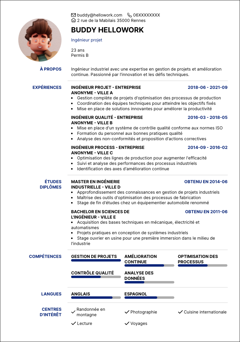 Modèle CV Ingénieur industriel Exemple CV Ingénieur industriel
