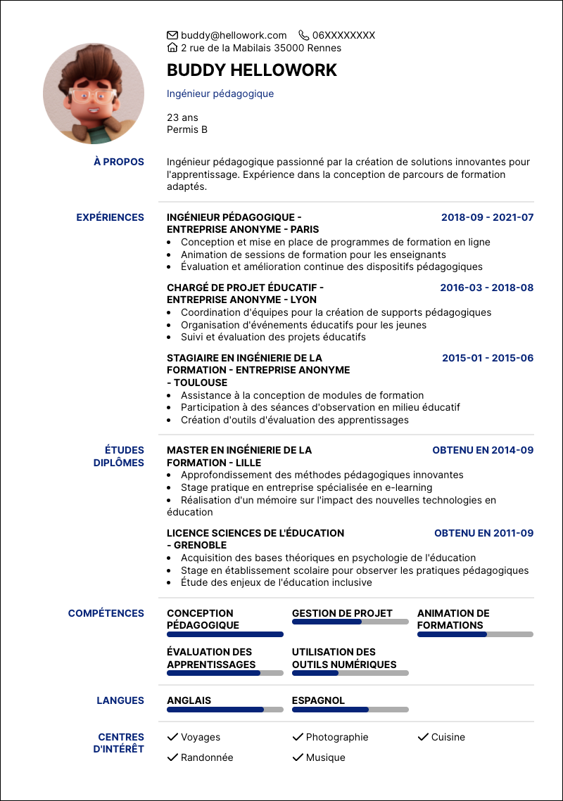 Modèle CV Ingénieur pédagogique Exemple CV Ingénieur pédagogique