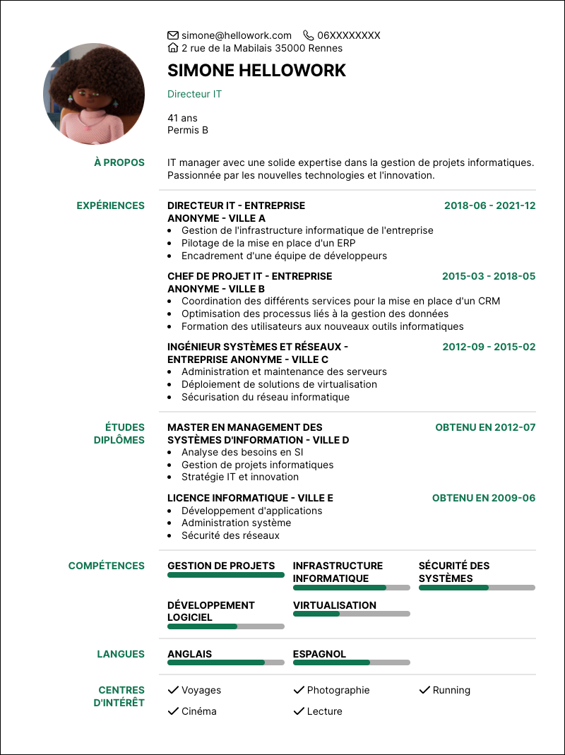 Modèle CV IT manager Exemple CV IT manager