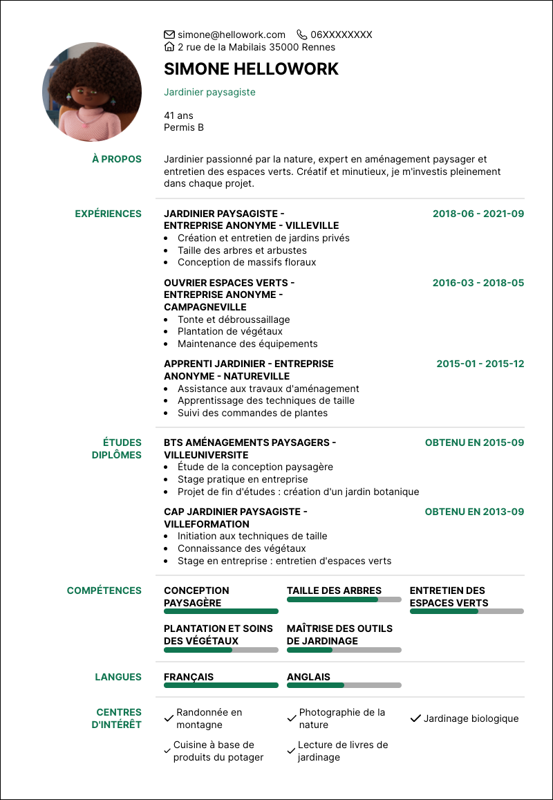 Modèle CV Jardinier Exemple CV Jardinier