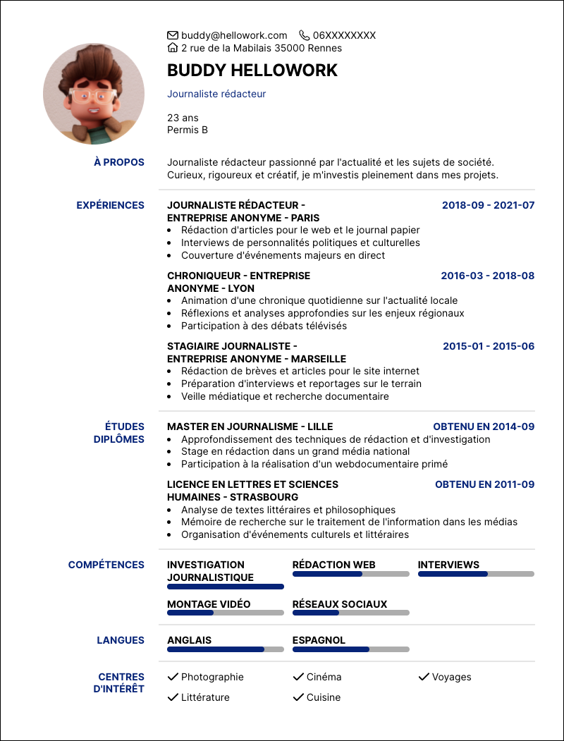 Modèle CV Journaliste rédacteur Exemple CV Journaliste rédacteur