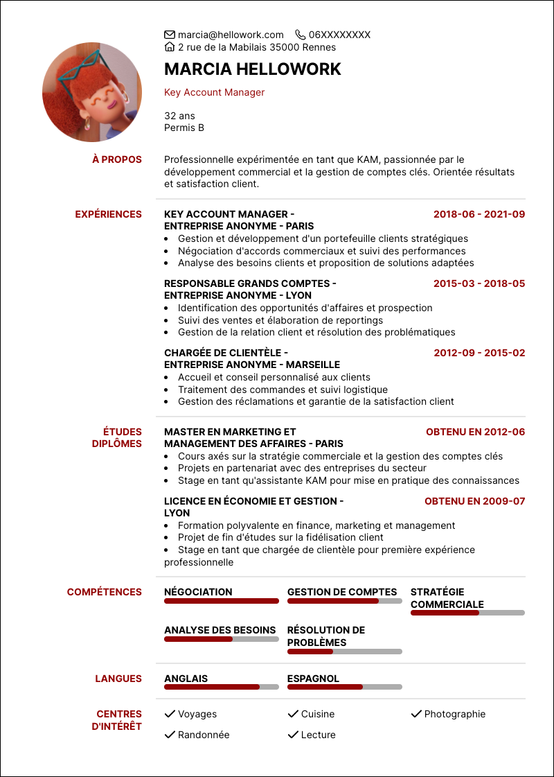 Modèle CV KAM Exemple CV KAM