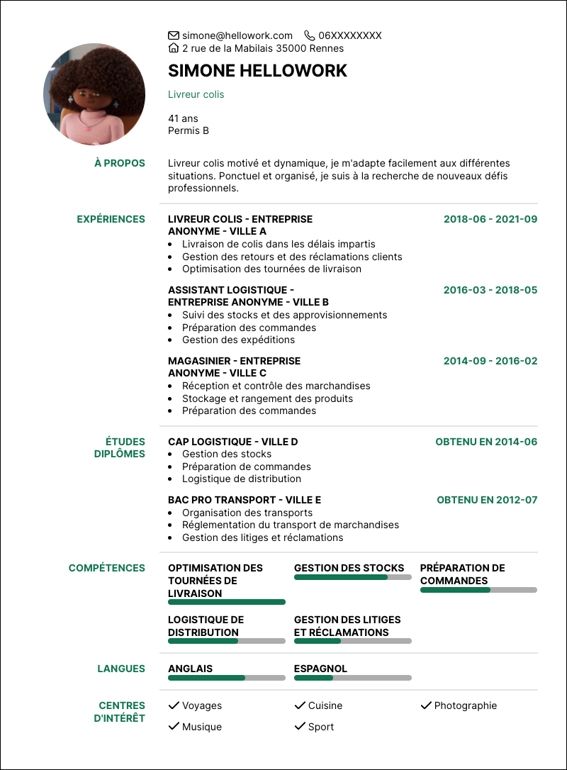 Modèle CV Livreur colis Exemple CV Livreur colis