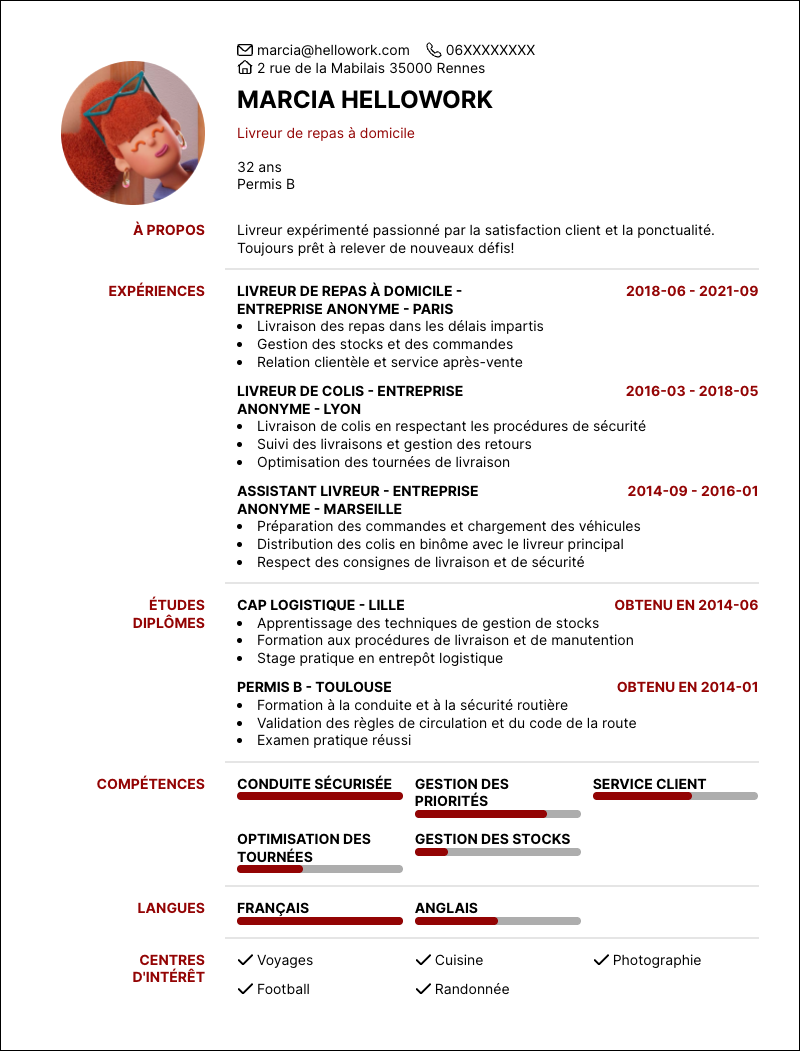 Modèle CV Livreur Exemple CV Livreur