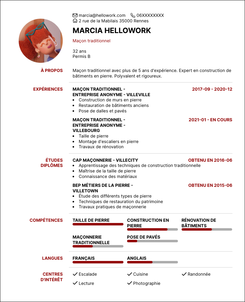 Exemple CV Maçon traditionnel