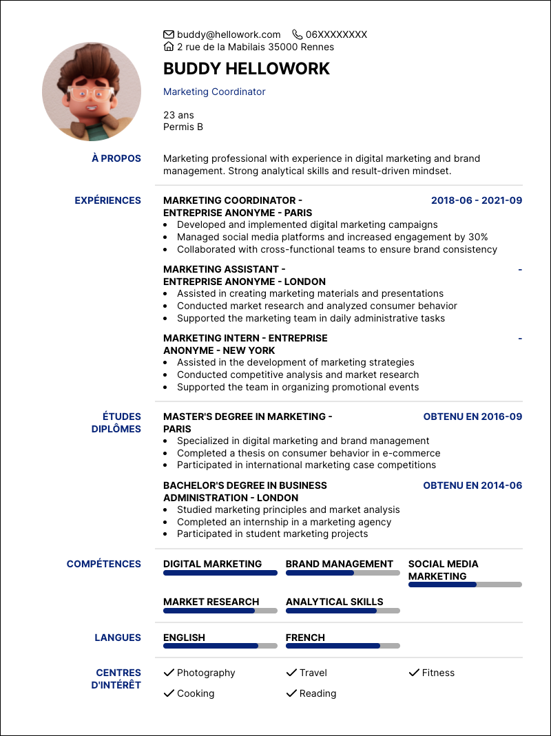 Modèle CV Marketing coordinator Exemple CV Marketing coordinator