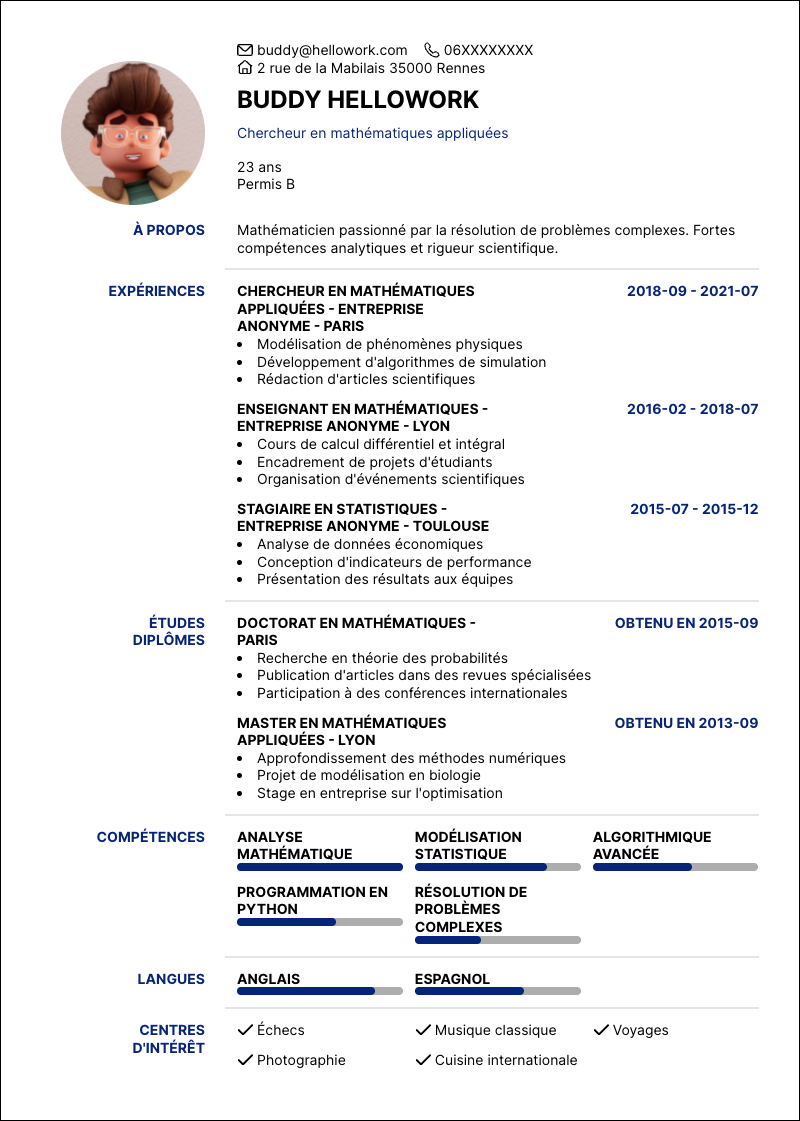 Modèle CV Mathématicien Exemple CV Mathématicien