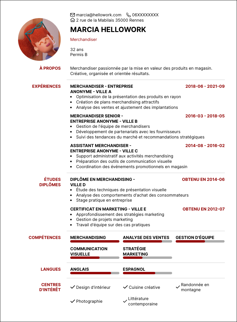 Modèle CV Merchandiser Exemple CV Merchandiser