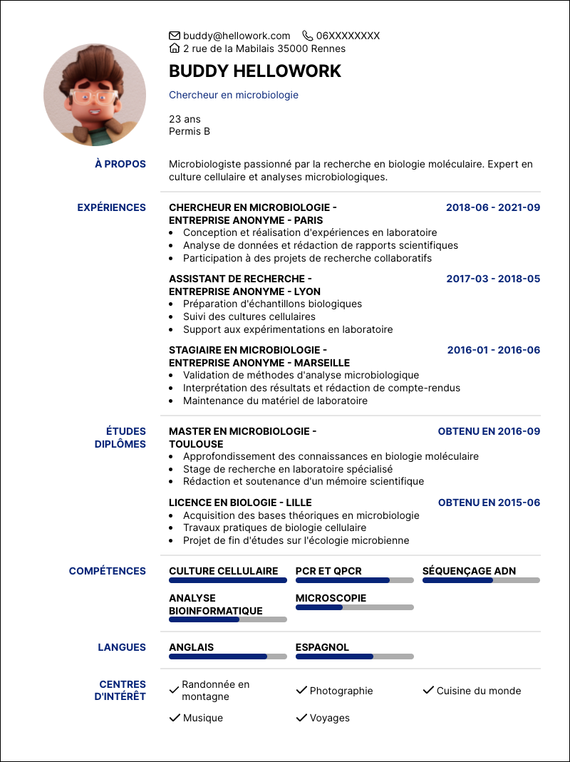 Modèle CV Microbiologiste Exemple CV Microbiologiste