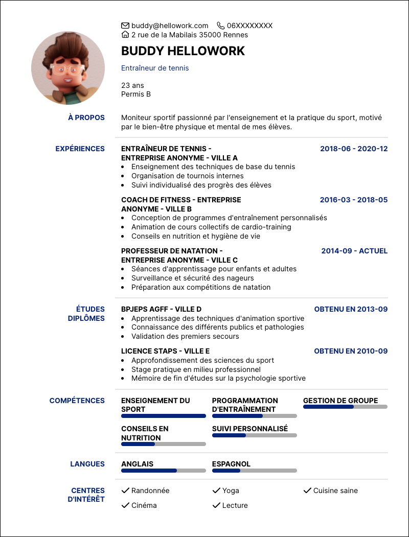 Modèle CV Moniteur sportif Exemple CV Moniteur sportif