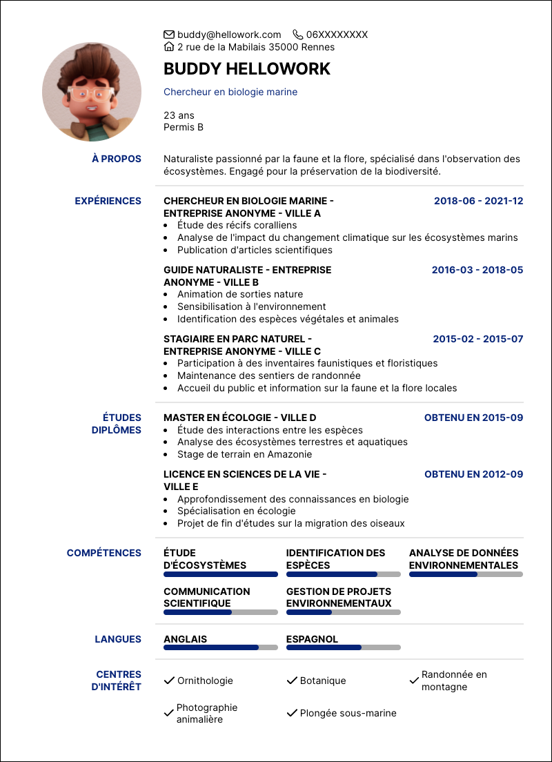 Modèle CV Naturaliste Exemple CV Naturaliste