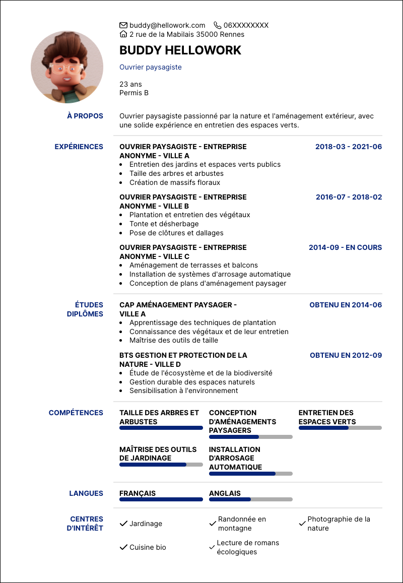 Modèle CV Ouvrier paysagiste Exemple CV Ouvrier paysagiste