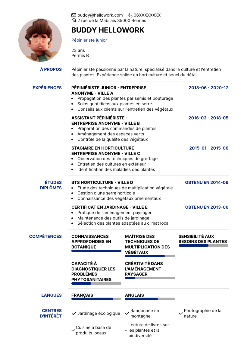 Modèle CV Pépiniériste Exemple CV Pépiniériste