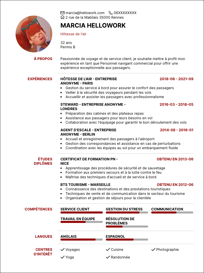 Modèle CV Personnel navigant commercial Exemple CV Personnel navigant commercial