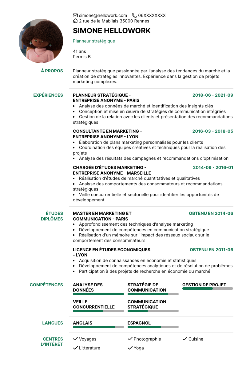 Modèle CV Planneur stratégique Exemple CV Planneur stratégique