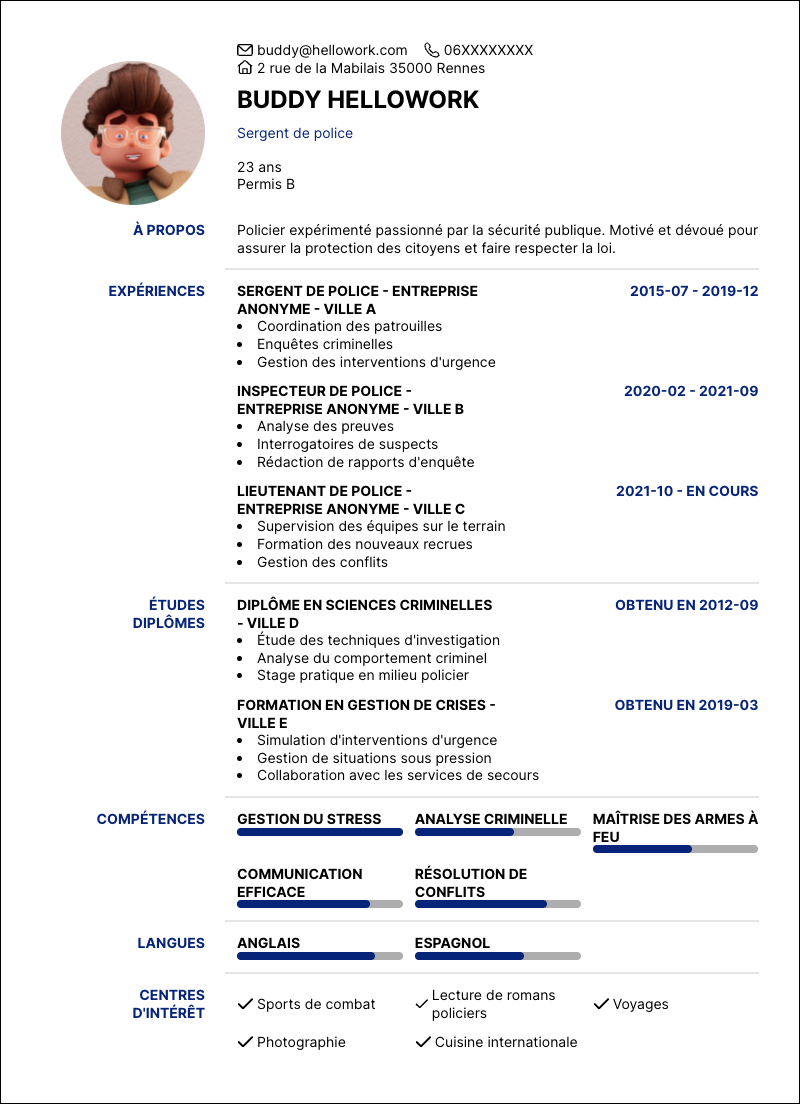Modèle CV Policier Exemple CV Policier
